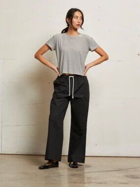 perfectwhitetee Andi Wide Leg Poplin Pant Black S